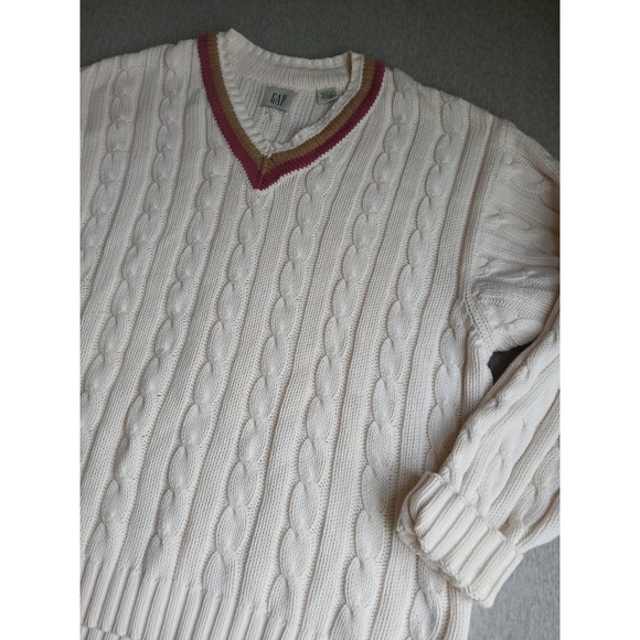 GAP Other - Vintage Gap Sweater Large Tennis Prep Cable Knit V Neck Preppy Wimbleton 90s
